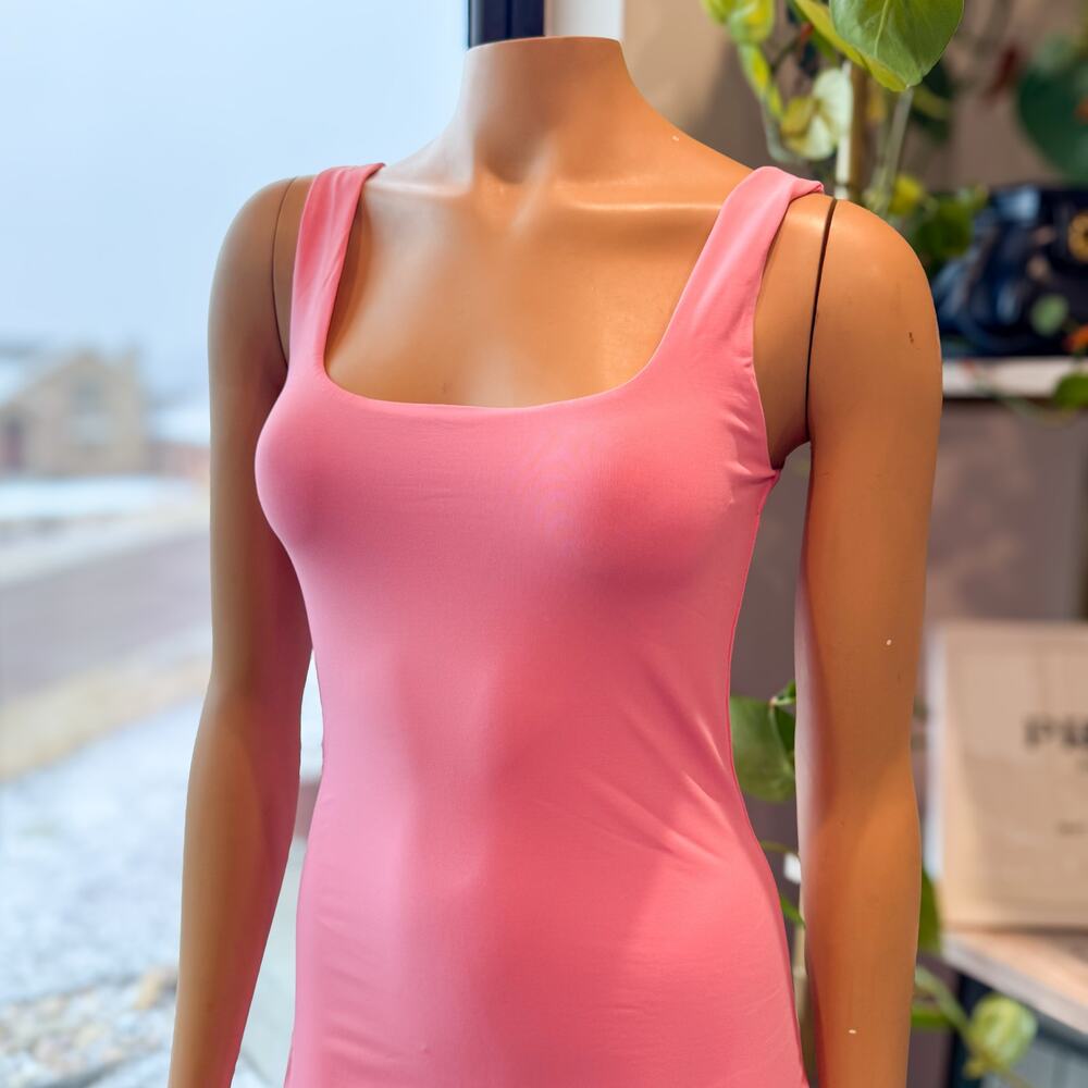 NWT Francesca’s Tina Pink Square Neck Bodycon Nylon Tank Mini Dress - Medium - Picture 6 of 9